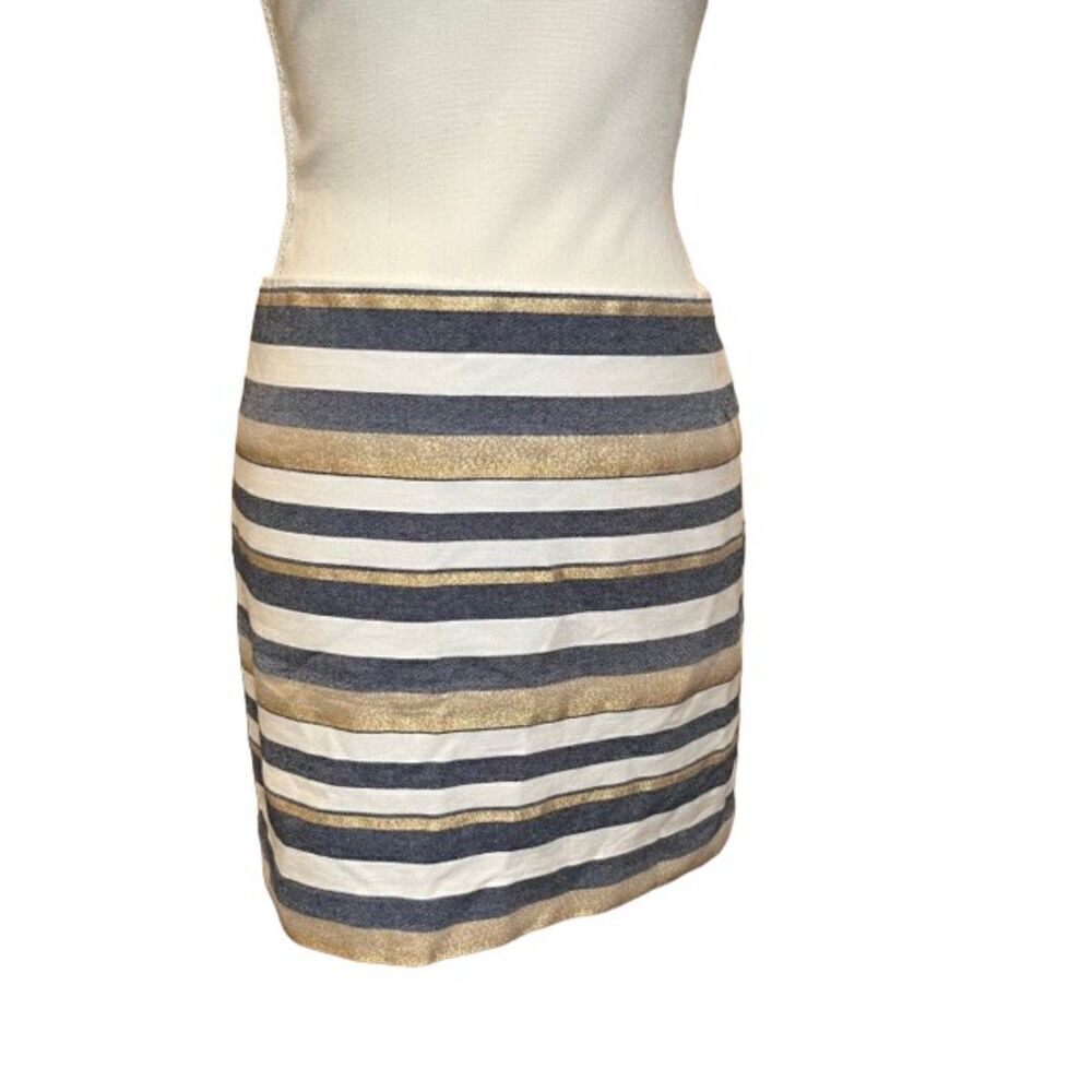 J.Crew Women's Gold and Blue Stripe‎ Mini Skirt Size 8